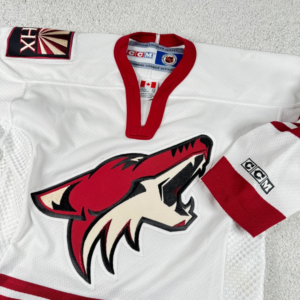 CCM Phoenix Coyotes NHL Hockey Jersey Kids S/M YOUTH White Vtg MANY SPOTS